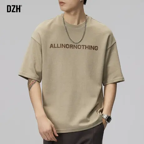 男士重磅短袖男潮牌潮流美式卡其色男t恤上衣2023新款夏季男装商品大图