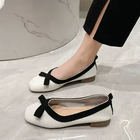 软底单鞋女2023春秋新款温柔平底时尚简约复古晚晚风软底豆豆鞋子商品大图