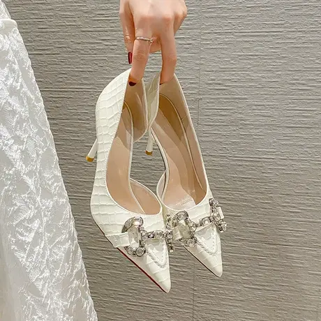 尖头仙女风水钻高跟鞋女细跟2023年夏季新款性感百搭漆皮浅口单鞋图片