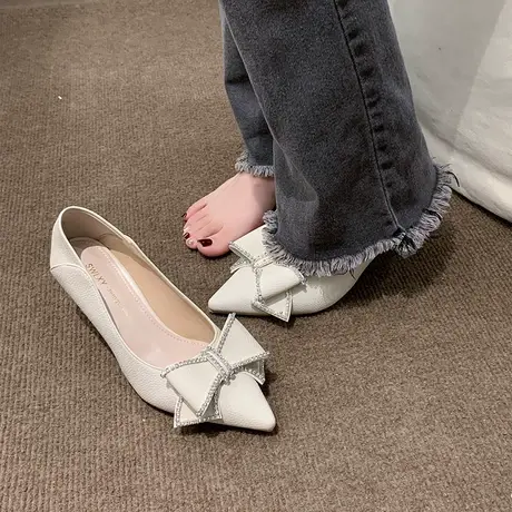 高跟鞋女2023秋季新款显瘦欧美配裙性感细跟蝴蝶结水钻通勤鞋单鞋图片