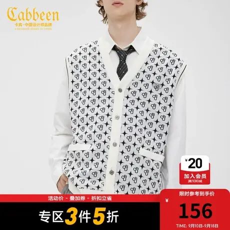 卡宾男装线衫背心复古老花开衫潮流宽松针织衫休闲W图片