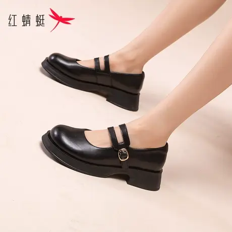 红蜻蜓玛丽珍鞋女款厚底2023新款秋季女鞋浅口圆头小皮鞋法式单鞋商品大图