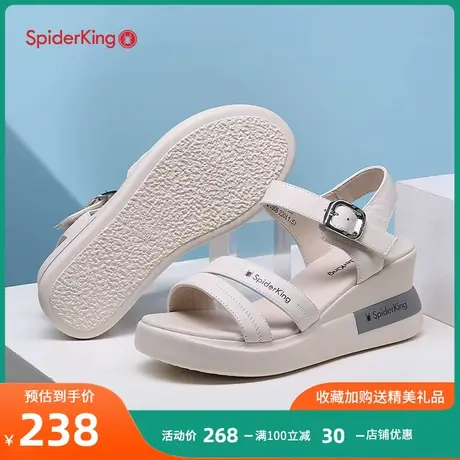 蜘蛛王女鞋夏季新款一字带高跟女凉鞋真皮松糕鞋罗马坡跟凉鞋女图片