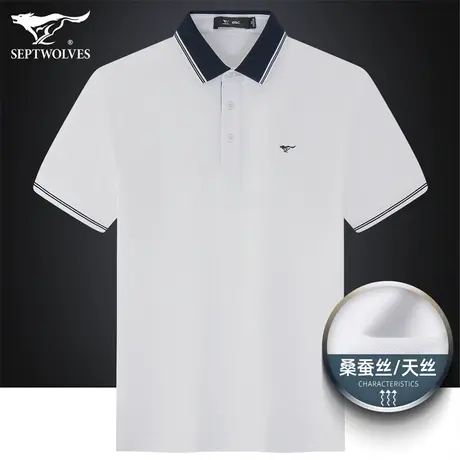 七匹狼狼族生活桑蚕丝Polo衫短袖T恤2023夏季男士休闲翻领男装潮商品大图