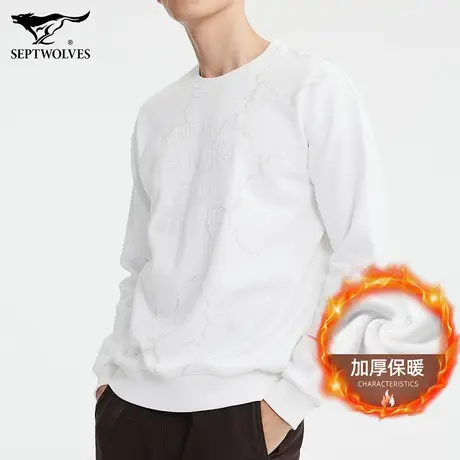 七匹狼狼族部落纯棉长袖T恤男2023秋冬季男士保暖舒适圆领卫衣男图片