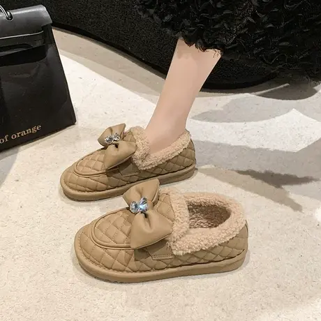 乐福鞋女平底毛毛鞋2023年新款一脚蹬蝴蝶结女鞋子百搭网红豆豆鞋商品大图