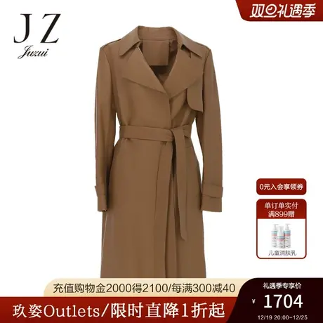 JZ玖姿官方奥莱商场同款春长款风衣女外套简约皮衣JWBQ01108图片