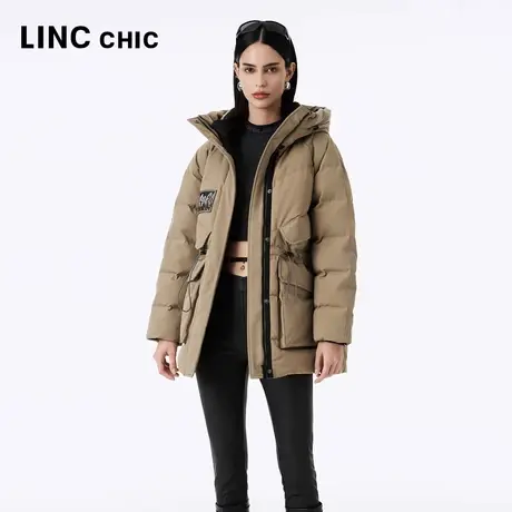 LINCCHIC金羽杰羽绒服女2023秋冬新品都市机能中长款连帽派克服商品大图