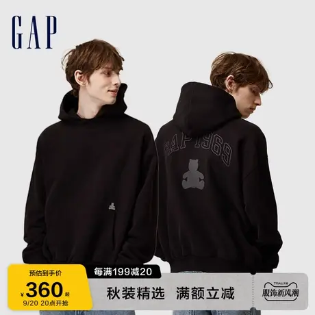 Gap男女装秋季2023新款LOGO碳素软磨抓绒宽松连帽衫762468卫衣图片