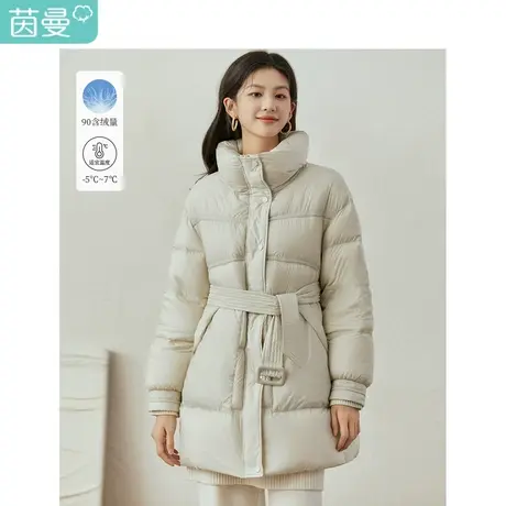 【商场同款】茵曼立领防风羽绒服2023冬季女装新款落肩袖系带外套图片