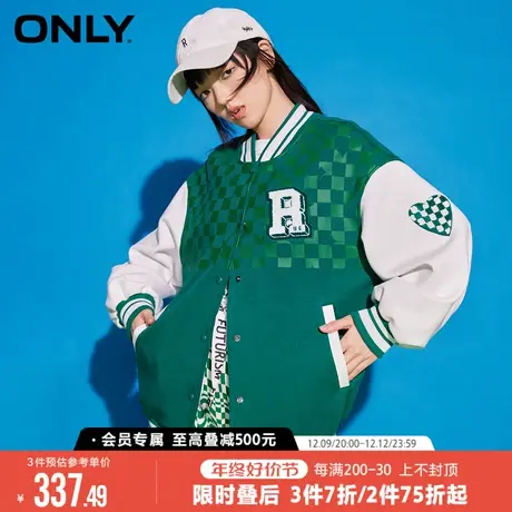 ONLY甜美学院风拼色格子宽松棒球服外套女商品大图