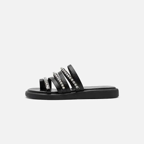 Nine West/玖熙2025夏季新款晶钻缀饰细带平底拖鞋休闲露趾凉拖女图片