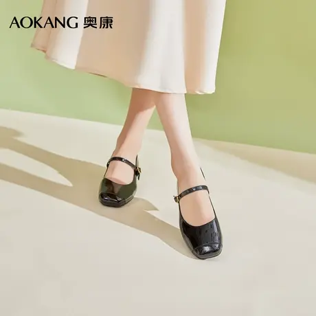 奥康 女鞋2025春季浅口单鞋纯色玛丽珍一字带漆皮时尚平底鞋图片