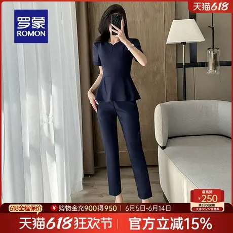 罗蒙女士通勤气质短袖西服套装2025夏季新款简约百搭职业纯色外套商品大图