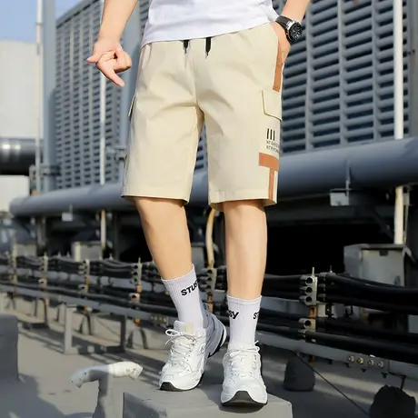 夏季短裤男外穿宽松休闲百搭拼接工装五分中裤潮流个性薄款大裤子商品大图