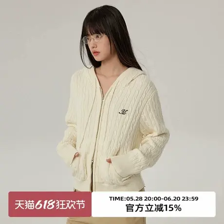 omont蛋挞家 复古连帽拉链针织开衫2025春季刺绣休闲上衣毛衣外套商品大图