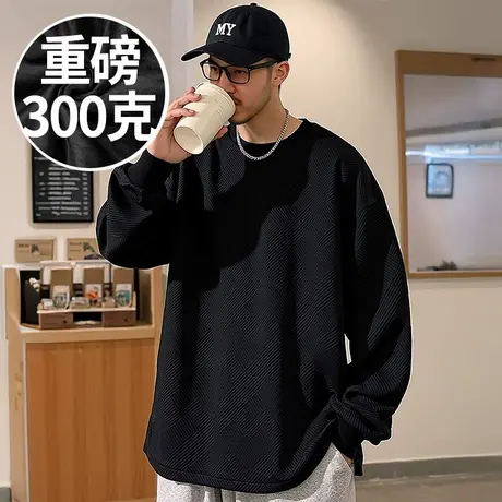 300g重磅美式宽松胖子T恤2025新款长袖极简风加肥加大码男装春季商品大图