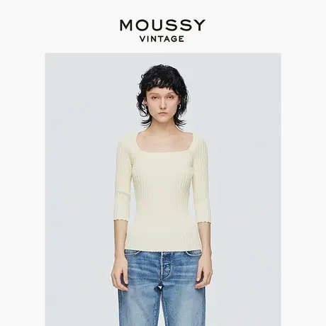 MOUSSY VINTAGE 2025夏季新品方领七分袖修身针织衫540FS370-0150商品大图