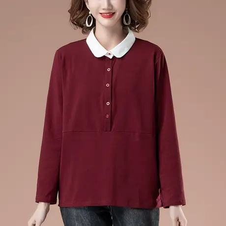 长袖t恤女春季加肥加大码女装宽松中年妈妈全棉显瘦体恤打底衫女商品大图