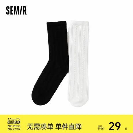 森马儿童童装袜子2024年新款女童柔软简约百搭纯色中筒袜2双装商品大图