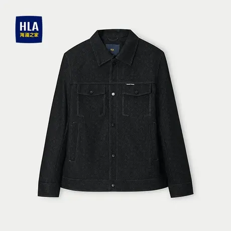 HLA/海澜之家时尚花型翻领夹克25秋新款牛仔风按扣门襟休闲外套男图片