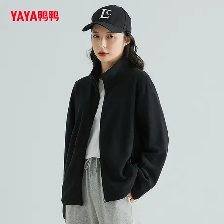 鸭鸭摇粒绒女2023年冬季新款休闲长袖短款户外运动保暖时尚外套商品大图