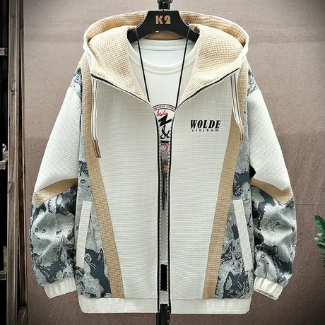 春秋男士外套潮流拼接韩版连帽夹克港风休闲宽松潮牌青少年上衣服商品大图