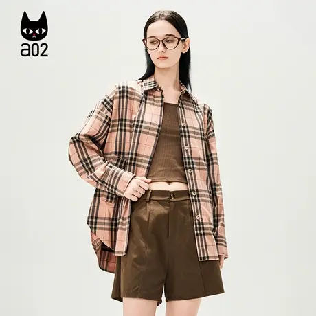 a02a02【ET自然系列】长袖设计感格子衬衣女2025春季新款衬衫外套图片