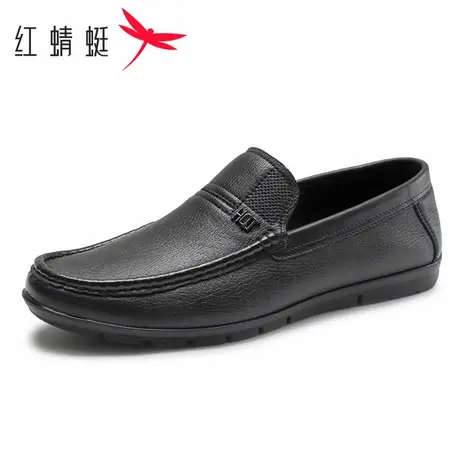 红蜻蜓男鞋秋季一脚蹬休闲鞋男士单鞋真皮透气舒适软底乐福豆豆鞋商品大图
