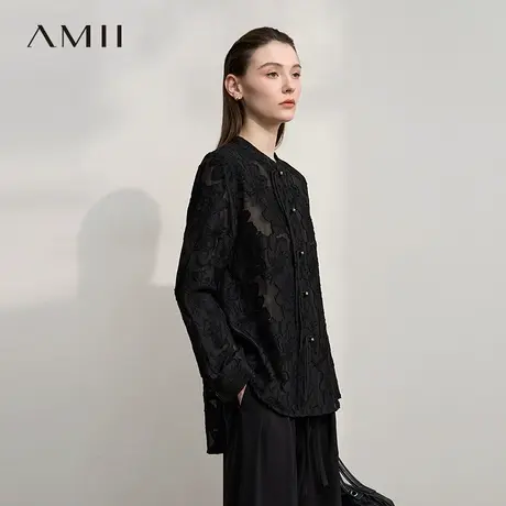 Amii【中式国风】2025秋新款中式国风提花盘扣衬衫上衣女春秋商品大图