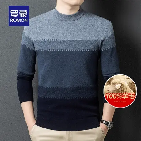 【100%纯羊毛】罗蒙男士半高领保暖针织衫2025冬季新款加厚毛线衣图片