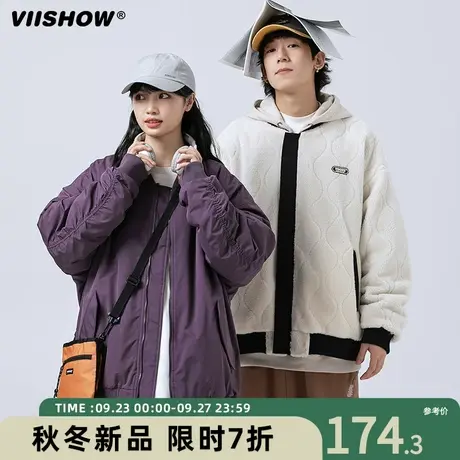 VIISHOW秋冬季新品棉衣男两面穿日系复古刺绣拼色潮牌宽松外套商品大图
