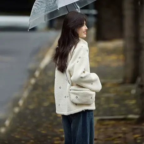 时尚仿皮草外套2024年冬季新款女立领减龄可爱休闲百搭宽松上衣商品大图