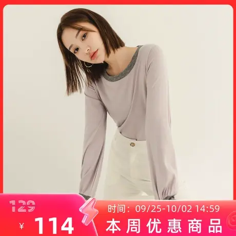 桔熊秋冬季通勤休闲设计感长袖t恤柔软舒适上衣胖妹妹大码AB18135图片