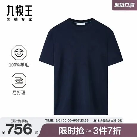 九牧王男装2024春夏纯羊毛短袖T恤易打理圆领修身商务休闲上衣商品大图