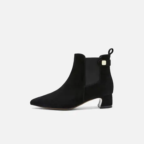 Nine West/玖熙2025年冬季新款切尔西靴女尖头黑色优雅粗跟短靴女商品大图