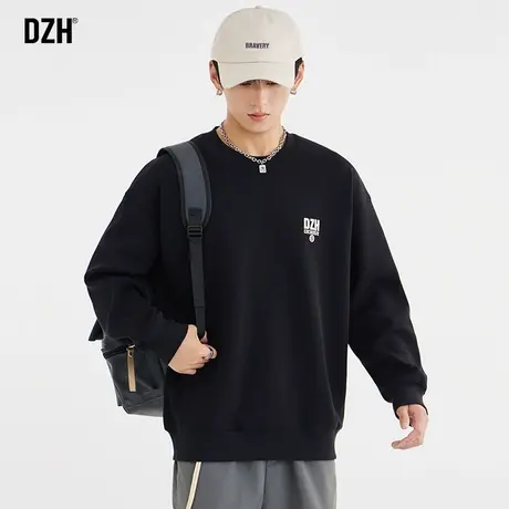 男士黑色圆领卫衣男美式重磅潮牌男装情侣秋装男款上衣秋季外套男商品大图