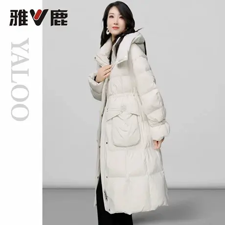 雅鹿官方正品新款秋冬季加厚加绒时尚保暖女黑色中长款羽绒服外套图片