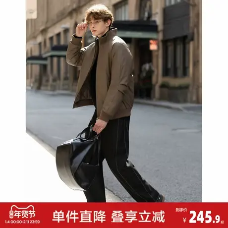 唐狮2026秋冬季短款棉衣男立领仿皮pu厚外套防寒保暖黑色棕色时尚图片