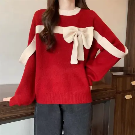 秋冬女毛衣2023年新款韩版宽松针织衫外穿女上衣圆领洋气时髦女装图片