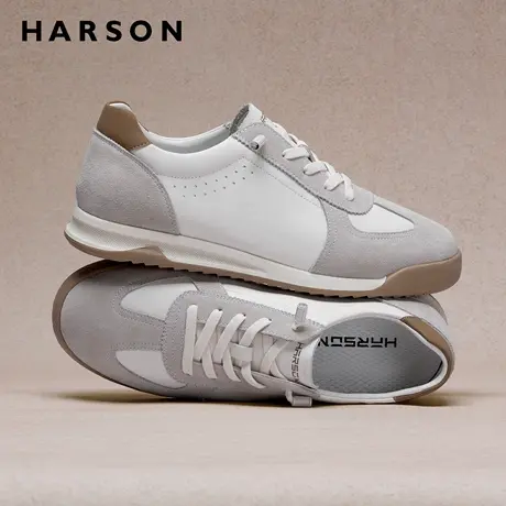 哈森男鞋【头层牛皮】老钱风德训鞋新款小白鞋休闲板鞋时尚休闲鞋商品大图