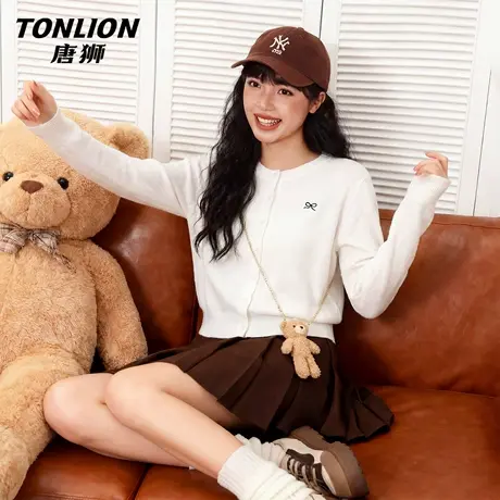 唐狮官方刺绣针织衫外套女2026新款春修身短款毛衣开衫气质上衣VC图片