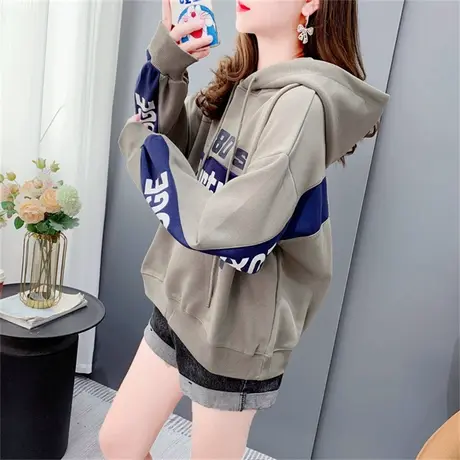 超火短款小个子连帽卫衣女2023新款春秋宽松洋气百搭字母上衣外套商品大图