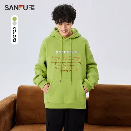 三福2023冬男士学院风流苏字母卫衣 休闲宽松连帽上衣男478019商品大图