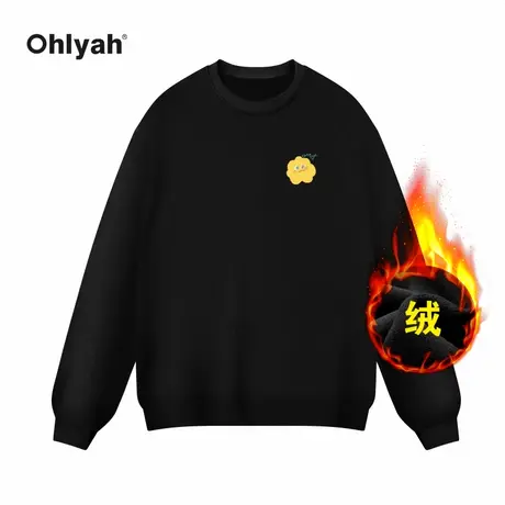 Ohlyah品牌韩版复古卡通印花圆领加绒重磅纯棉卫衣女秋冬外套定制商品大图