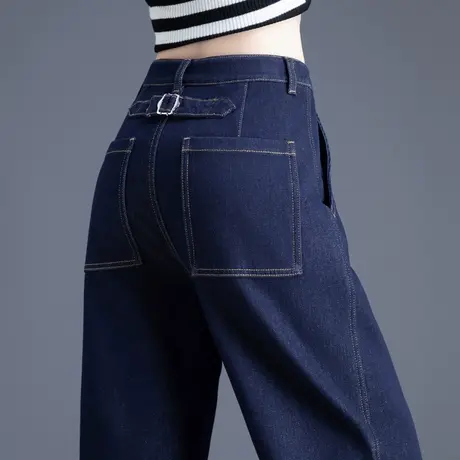 女士哈伦牛仔裤女高腰秋冬2023新款加绒加厚裤子九分小个子萝卜裤商品大图