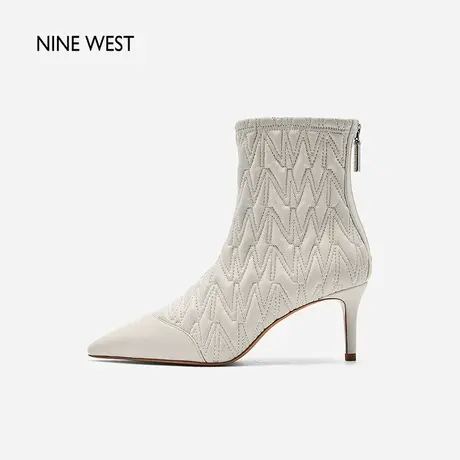 Nine West/玖熙低跟法式气质印花短靴2023冬新款尖头羊皮瘦瘦靴女图片