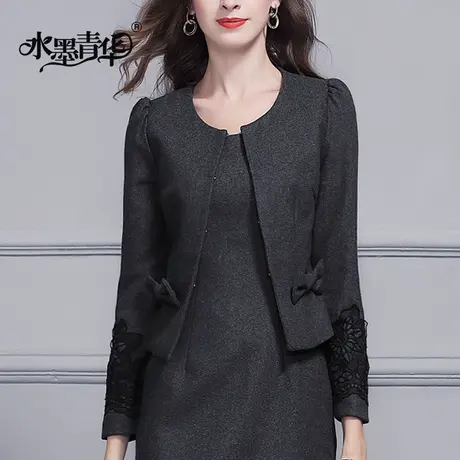 春季新款简约百搭短款西装女时尚修身毛呢外套图片