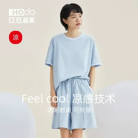 【凉感】红豆可外穿睡衣女士夏季宽松速干运动休闲短袖家居服套装商品大图