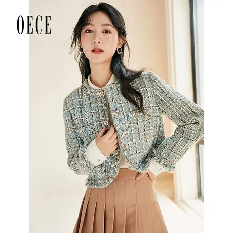 Oece小香风外套冬装新款女装法式复古气质修身短款外套春秋图片